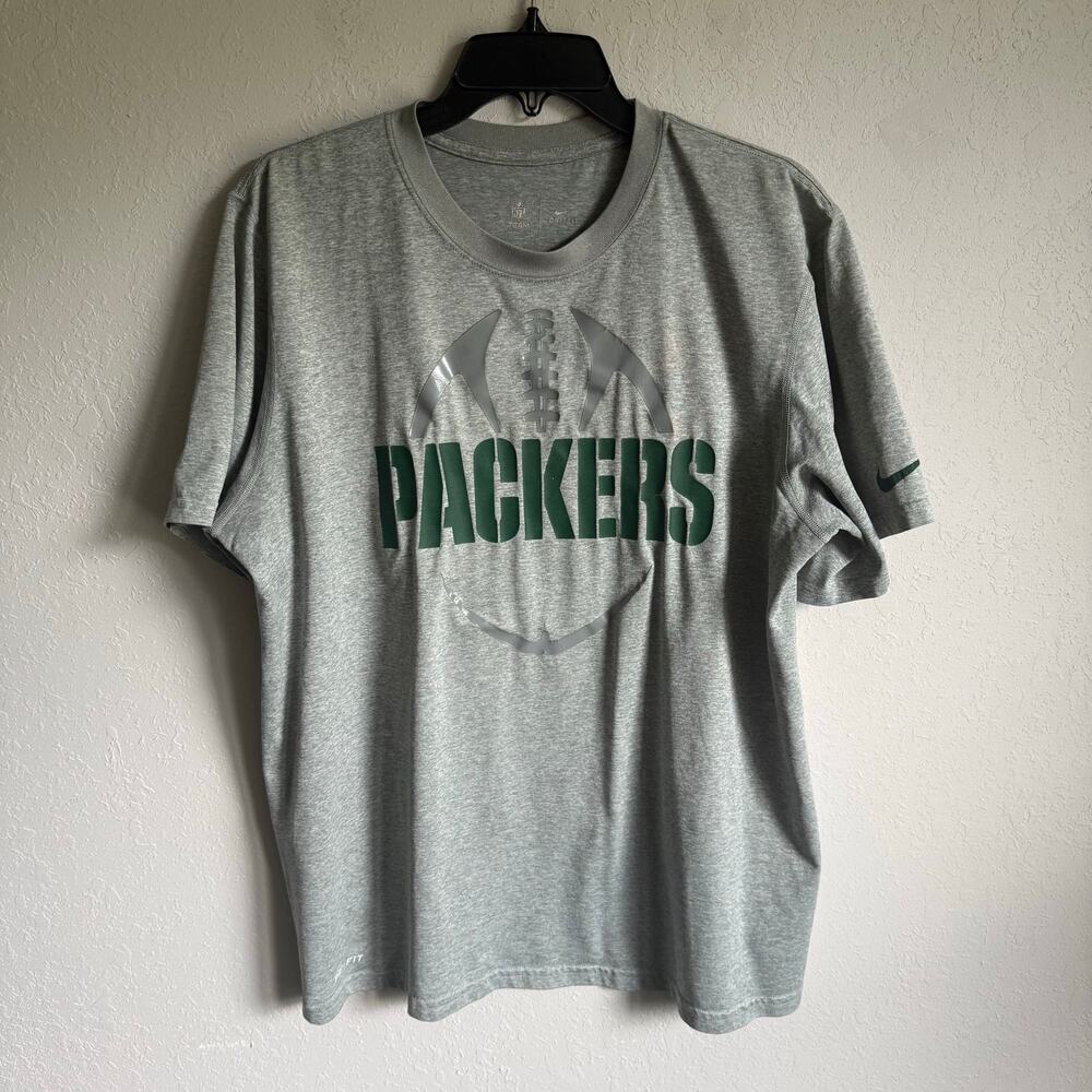 Men’s L Silver Nike Dri-Fit Green Bay Packers Athletic Sporty Graphic T Shirt